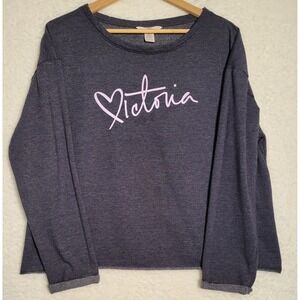 Victoria Secret Blue Cropped Sweatshirt Top Size Large Long Sleeve Pullover 0191